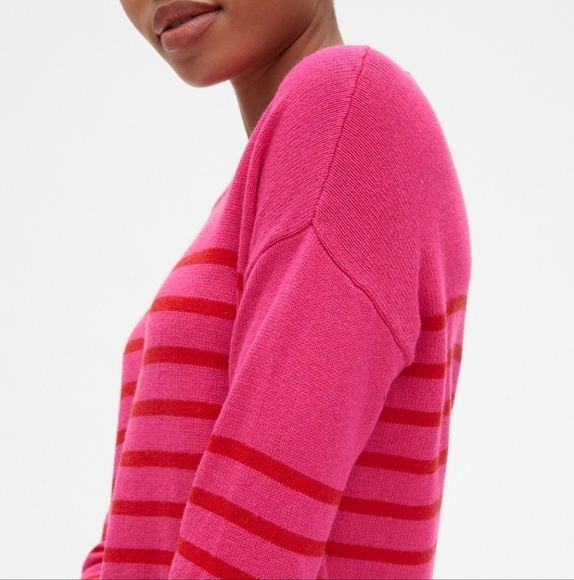 GAP Pink Stripe Crewneck Pullover Tunic Wool Sweater Size Medium - Picture 2 of 11